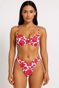 Volafa 2-teiliger Bikini Badeanzug Beachwear gepolstert gerippt rosa weiß - Bild 1 von 8