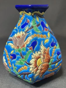 Vintage LONGWY Emaux d'Art Hand-Painted Ceramic Vase French - Picture 1 of 16