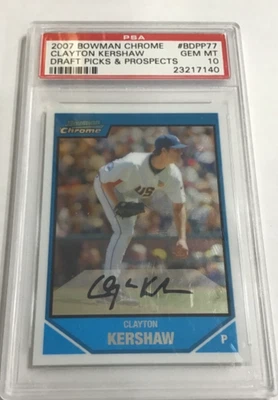 Bowman 2007 cromo selecciones de draft y prospecto #BDPP77 Clayton Kershaw radiocontrol PSA 10 Foto 1 de 2