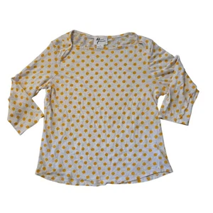 Andrea Jovine M 100% Lunen Butter Yellow Polka Dot Top Coastal Vacation Cruise - Picture 1 of 7