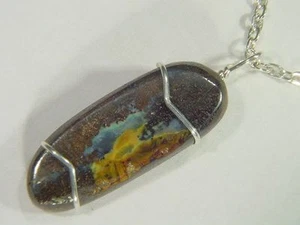 Butw Sterling Draht Umwickelt 16mm x 51mm Australian Boulder Opal Anhänger 0224D - Bild 1 von 4