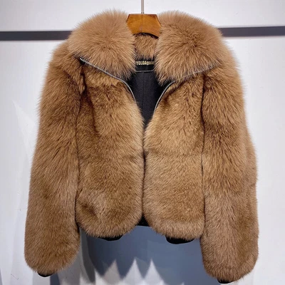 Luxury Mens Full Pelt Real Fox Fur Bomber Jackets Natural Fur Oversized Overcoat - Image 1 of 4