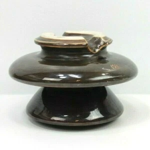 Antique Locke Victor 2 Piece Porcelain Insulator 2 Tone Brown 7" W x 5" H - Picture 1 of 11