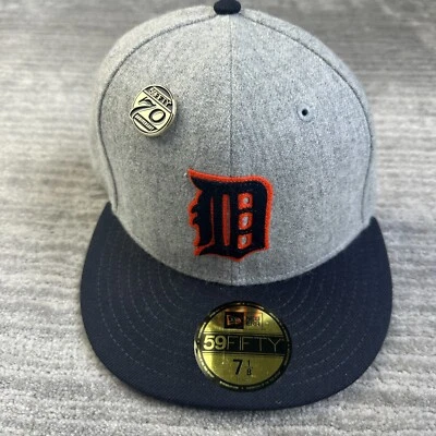 Detroit Tigers Hat Cap Mens Fitted 7 1/8 New Era 70th Anniversary Pin Wool - Image 1 of 4