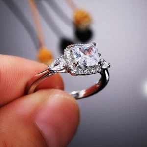 Women Simple Cubic Zirconia Engagement Ring 925 Silver Filled Jewelry Size 6-10 - Picture 1 of 9