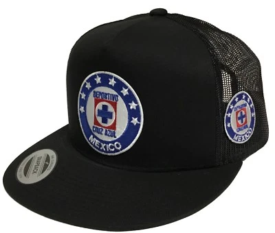 DEPORTIVO CRUZ AZUL  2 LOGOS HAT BLACK MESH TRUCKER SNAPBACK - Image 1 of 3