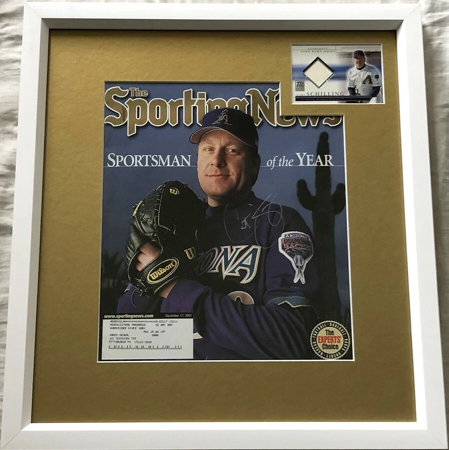 Curt Schilling autograph auto Diamondbacks 2001 TSN cover framed jersey card JSA - Image 1 of 1