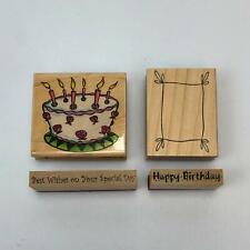 Assorted Design Wooden Rubber Stamps Happy Birthday Lot of 2