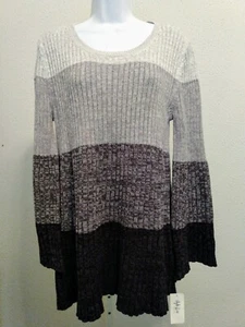 Suéter para mujer Style Co negro gris azul color bloqueado manga larga campana talla PL - Imagen 1 de 5