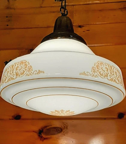 Antique Art Deco 1930's-40's HUGE Hanging Milkglass Light Fixture Chandelier Cover