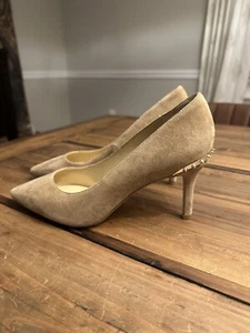 Sam Edelman Tonia Size 6 Tan Beige Suede Leather Pumps High Heels Silver Spikes - Picture 1 of 8
