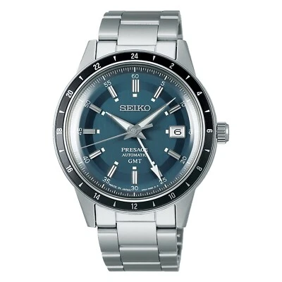 SEIKO Presage Style 60’s SSK009J1 Automatic GMT Blue and Gray Dial Watch JAPAN - Image 1 of 4