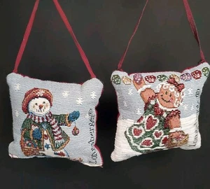 Vtg Longaberger Christmas Door Knob Hanger Pillow Tapestry Winter Set Of 2 - Picture 1 of 12