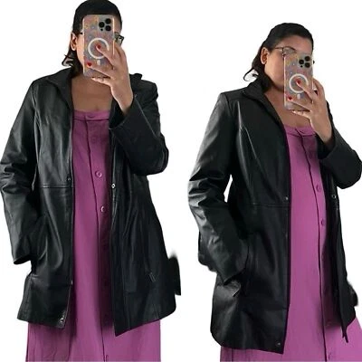 CROWN AND BARROW 100% Genuine Leather Black Trench Blazer Jacket Sz S - Image 1 of 4