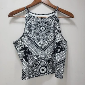 Torrid Size 3 Womens 3X Black White Paisley Bandana Foxy High Neck Crop Top - Picture 1 of 6