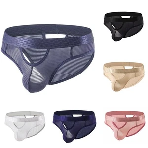Mens Breathable Stripes Underwear Mesh Low Waist Briefs for Daily Wear - Picture 1 of 16