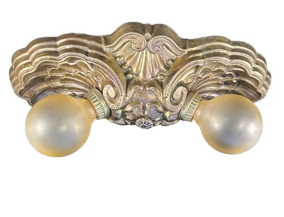 Antiguo accesorio de montaje empotrado Art Deco latón 2 luces Foto 1 de 4