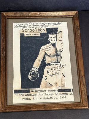 Foto de boxeo firmada por Mike Green campeón de peso mediano de Estados Unidos ejército Segunda Guerra Mundial autógrafo raro Foto 1 de 2
