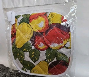 7x7" Gesteppt 1 Paar Topflappen Rot Gelb Grün Blatt Obst Design Äpfel Birnen - Bild 1 von 11