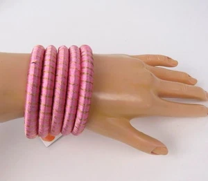 Bangles Handcrafted Pink Silk Thread 5 Pieces Fashion Jewelry 2.75" Wide - Picture 1 of 7