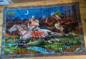 Vintage 70er Samt Boho Retro Arabien Wandteppich LG Wandbehang Teppich Carpet MCM - Bild 1 von 5
