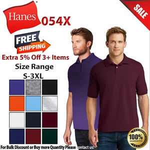 Hanes 054X Mens Short Sleeve 5.2-Ounce EcoSmart Stylish Jersey Polo Shirt - Picture 1 of 16