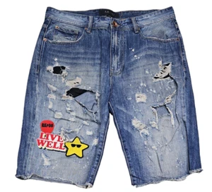 Akoo No Rivals Standard Fit Herren Jeansshorts Größe 34 Destroyed Patches - Bild 1 von 6