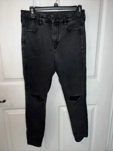 American Eagle Super Hi-Rise skinny donna taglia 10 lungo nero sbiadito invecchiato - Foto 1 di 11