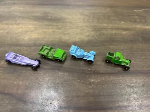 Lot Of 4 Vintage Tootsie Toy Cars Diecast USA Dragster Purple Baby Blue Green - Picture 1 of 7