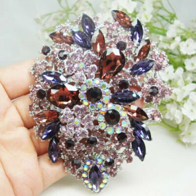 Broche broche hoja flor estilo retro de 3,94" colgante cristal de estrás púrpura Foto 1 de 2