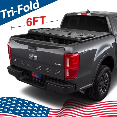 FRP Hard Tri-Fold Bed Cover Tonneau Cover for 2019-2025 Ford Ranger 6FT Truck - Image 1 of 4