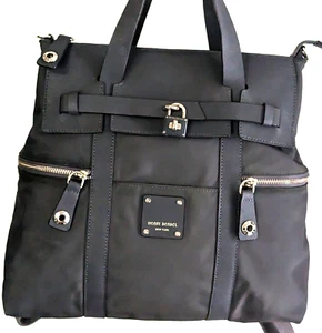 HENRI BENDEL Lg Gray Nylon JETSETTER Convertible Backpack Crossbody Gold Hardwar - Picture 1 of 22