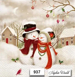 (937) DOS servilletas decoupage de papel individuales para almuerzo - pareja de muñecos de nieve muñecos de nieve - Imagen 1 de 3