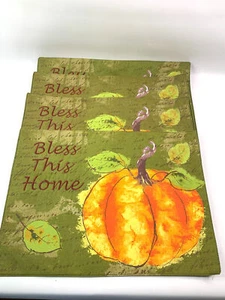 Juego de 4 manteles individuales bordados calabaza otoño bendice esta decoración otoño hogar - Imagen 1 de 6