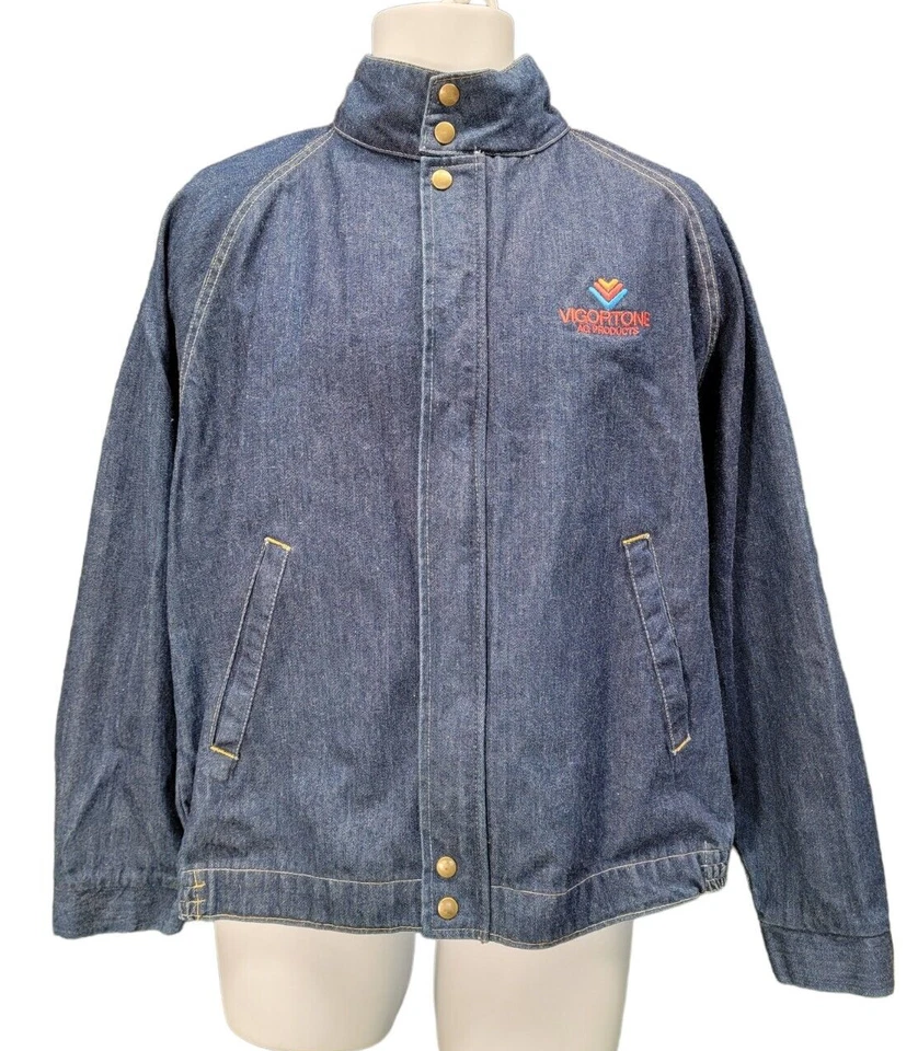 VTG Swingster Vigortone Racer Bomber Blue Jean Denim Jacket Cotton USA L - Image 1 of 4