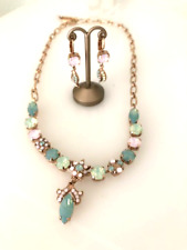 Mariana Jewelry Milky white stone Green & Pink Necklace and Earrings set 