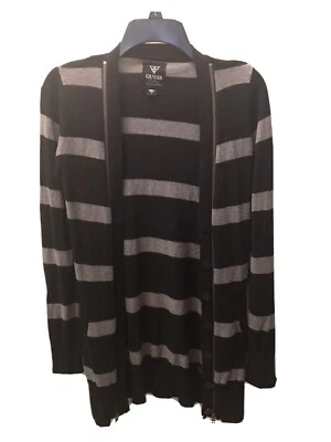 Cárdigan Suéter Guess Rayas Gris/Negro Convertible Cremallera Botón - S Foto 1 de 4