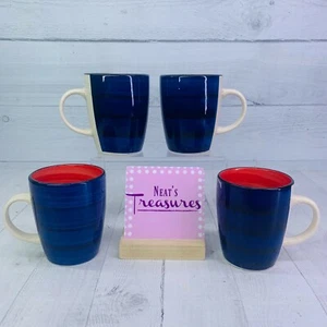 Gibson Designs COLOR VIBES Cobalt Blue Red Black Trim Stoneware Cups Mug Set 4 - Picture 1 of 9
