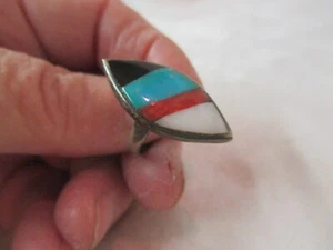 Vintage Old pawn Silver Coral Turquoise Onyx MOP Ring - Picture 1 of 3