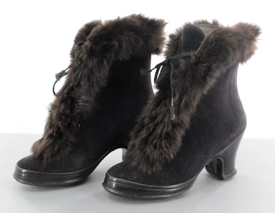 VTG Women's Black Velvet Fur Trim Overshoe Galoshes 1940s 1950s Marilyn Monroe - Image 1 of 4