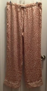 Victorias Secret Animal Print Leopard Pajama Pants L-XL Silky Peachy Pink Pocket - Picture 1 of 12