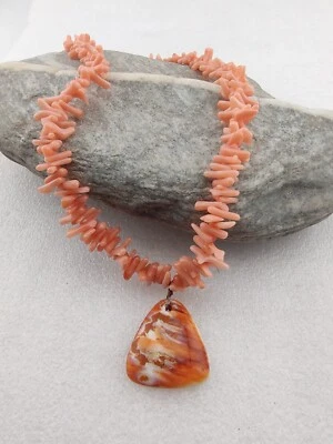 Collar Peyote Bird Designs Piel de Ángel Coral Plata Esterlina Espinosa Concha de Ostra Foto 1 de 4