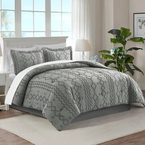 3 Pieces Tufted Comforter Set Embroidery Shabby Chic Boho Comforter Set - Picture 1 of 41