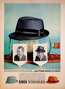 Knox 1963 sombreros de barlovento marinero de agua azul velero embotellado vintage años 60 anuncio impreso - Imagen 1 de 2