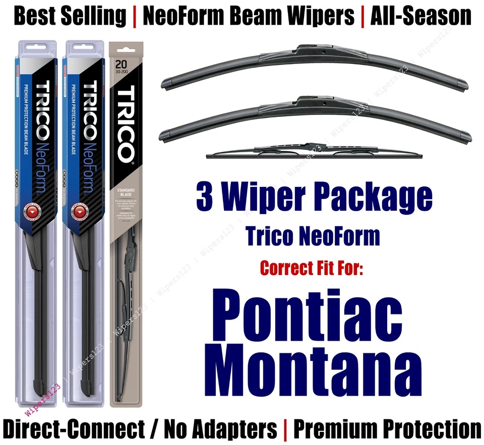 Paquete de 3 limpiaparabrisas delanteros y traseros NeoForm aptos para Pontiac Montana 16240/220/30160 2006-2009 Foto 1 de 1