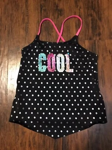 Justice Girls Polka Dot Sequin Flip COOL Bathing Suit Tankini Top Size 12 - Picture 1 of 7