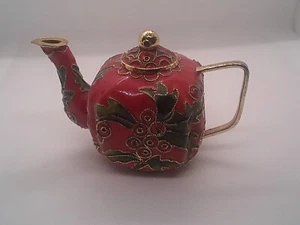 Vintage miniature Christmas enamel ornament teapot red with Holly - Picture 1 of 7