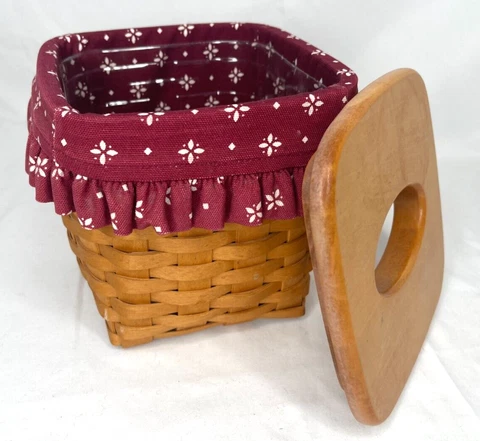 Longaberger Tissue Box Basket Lid Burgundy Material Liner Plastic Insert 1997 Cover