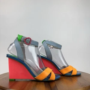 Womens Sophia Webster Multicolor Neon Leather Strappy Sandals Wedges Size EU 36 - Picture 1 of 9