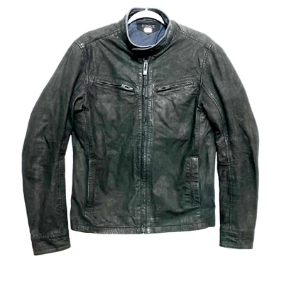 Jaqueta de Moto Masculina ROGUE M Couro Preto Gola de Botão de Pressão Forrada Desgastada  - Imagem 1 de 4